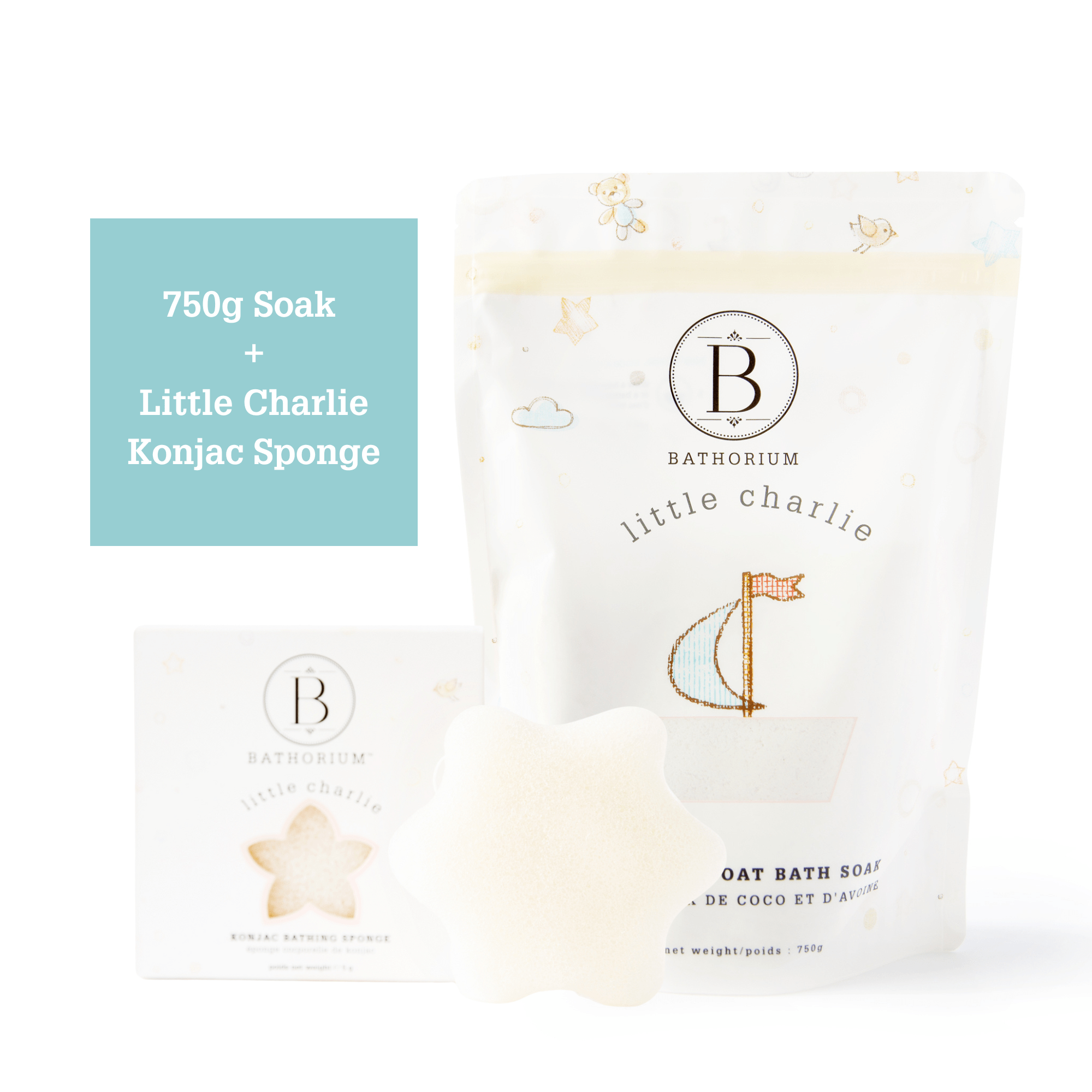 Bathorium Little Charlie 750g soak + Little Charlie Konjac Sponge Little Charlie Bath Soak